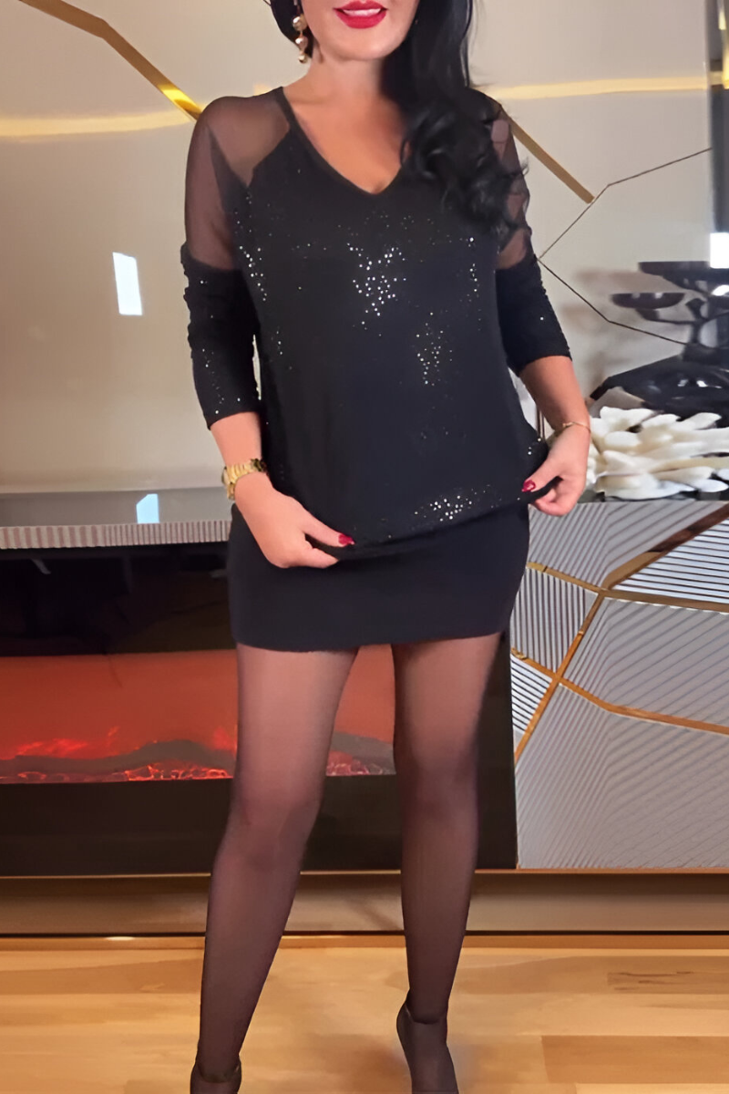 Faren™ | Stilren glitterklänning med långa ärmar