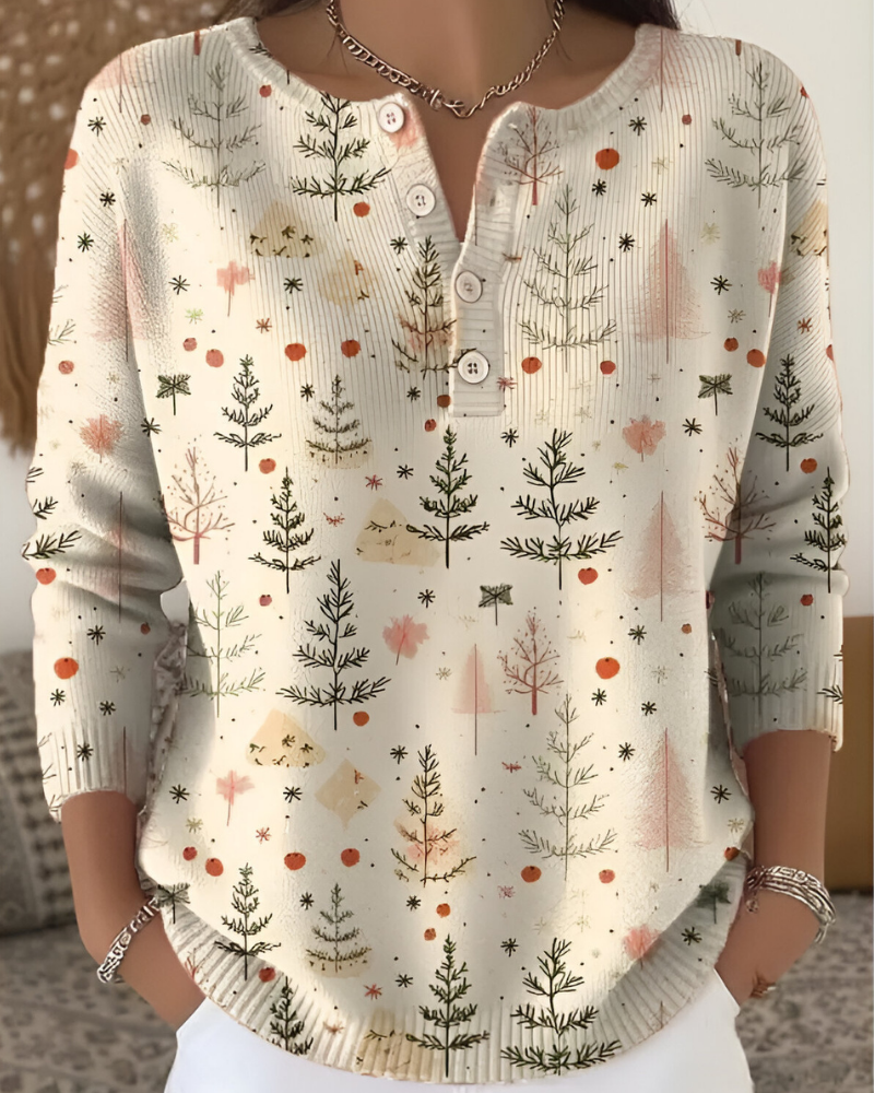 Emy™ | Festlig Julmönstrad Topp