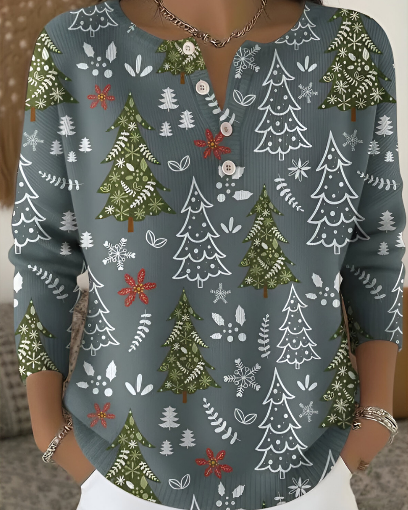 Emy™ | Festlig Julmönstrad Topp