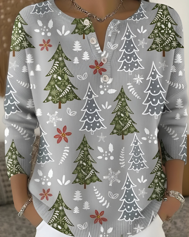 Emy™ | Festlig Julmönstrad Topp