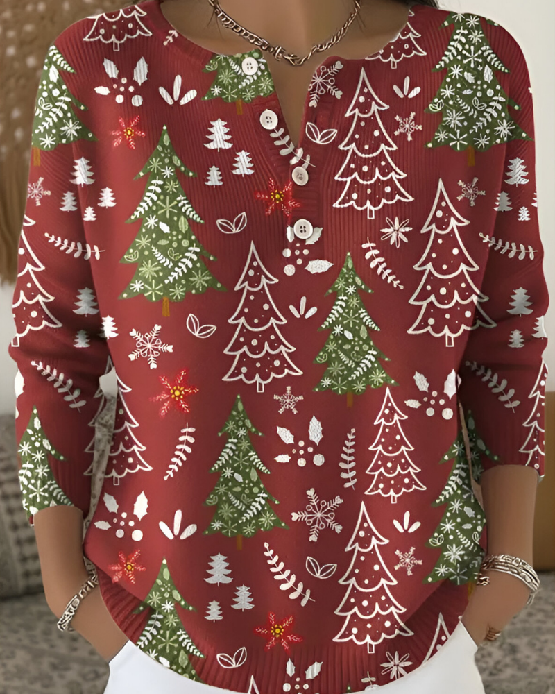Emy™ | Festlig Julmönstrad Topp
