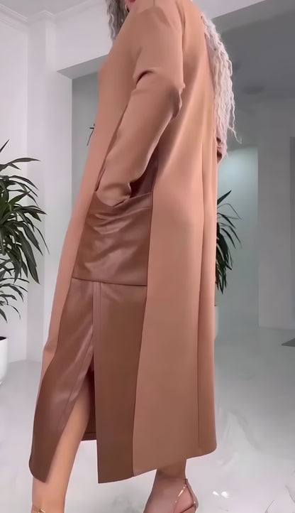 Narell™ | Elegant Midiklänning med Slits och Läderdetaljer