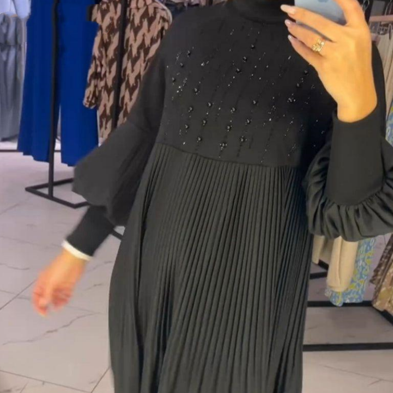 Luna™ | Elegant Plisserad Klänning med Puffärmar